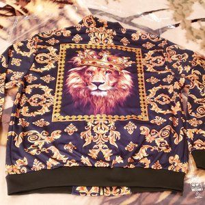 Victorious Jeweled Bling Lion King Zip Up Track Jacket Men's Large NWT